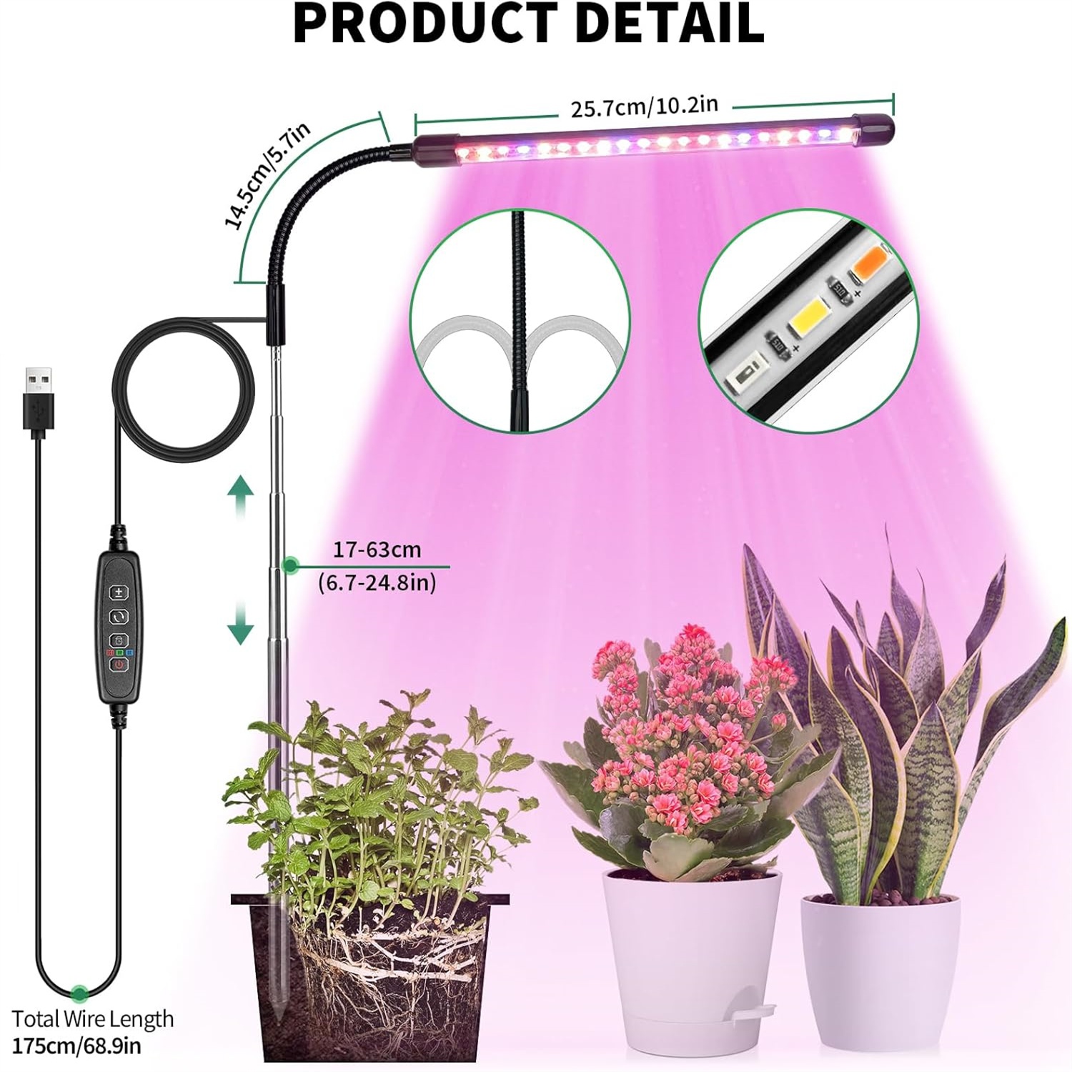 Plant Grow Light Full Spectrum - 3Colors USB Grow Lamp Plant Full